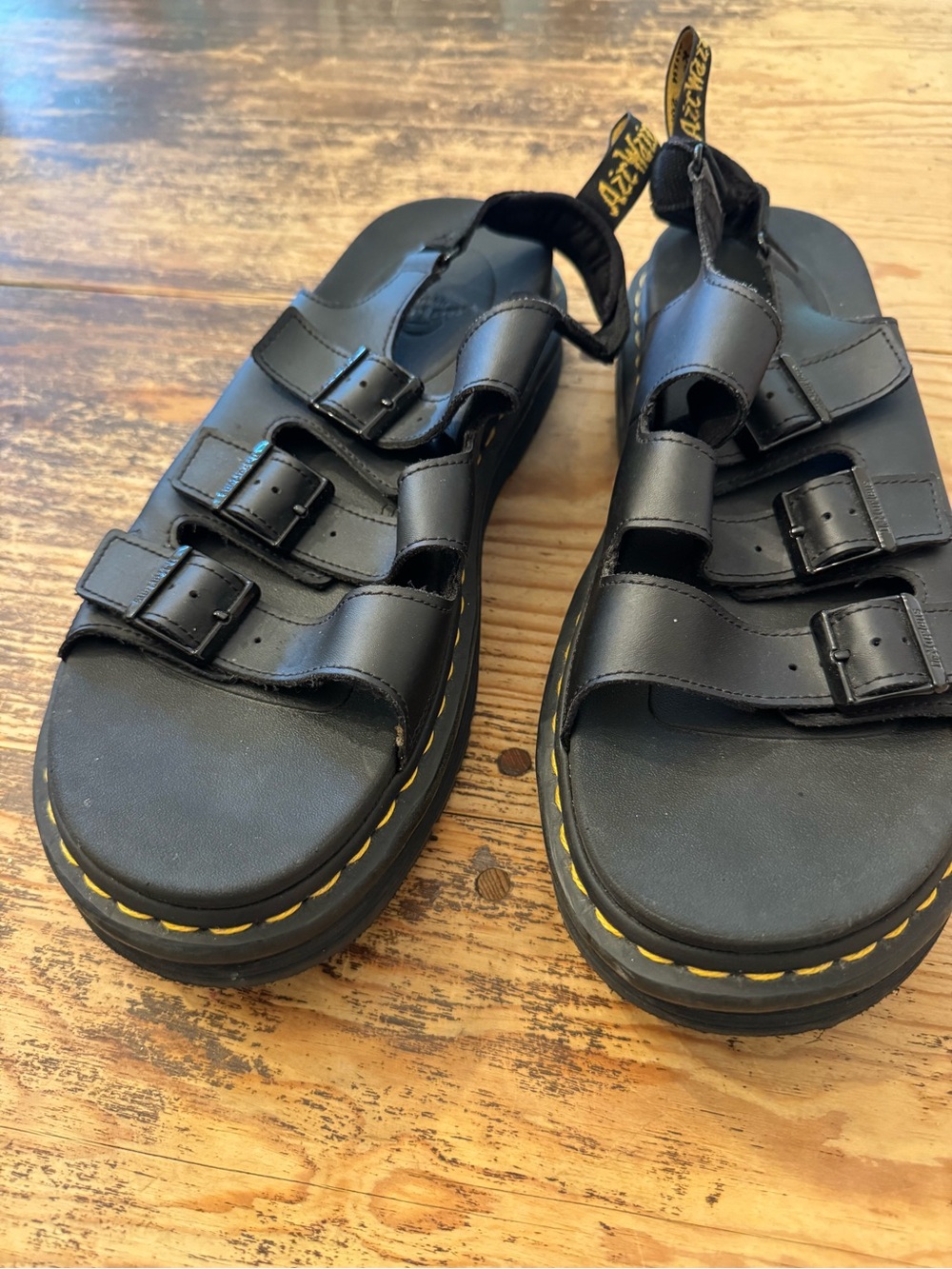 Dr. Martens Black Solomon Sandals with Yellow Accent Stitching Barely worn